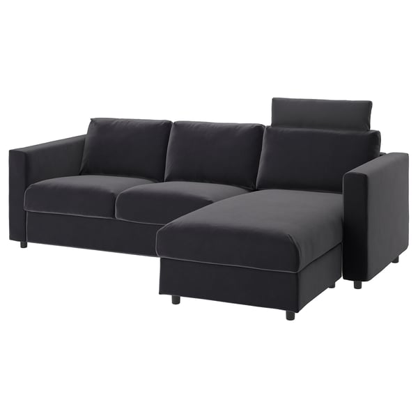 VIMLE 3-seat sofa, with chaise longue with headrest/Djuparp dark grey