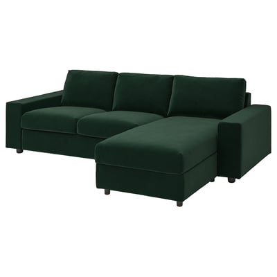 VIMLE 3-seat sofa with chaise longue, with wide armrests/Djuparp dark green