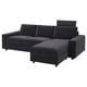 VIMLE 3-seat sofa with chaise longue, with wide armrests with headrest/Djuparp dark grey