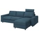 VIMLE 3-seat sofa with chaise longue, with wide armrests with headrest/Hillared dark blue