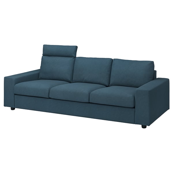 VIMLE 3-seat sofa, with headrest with wide armrests/Hillared dark blue