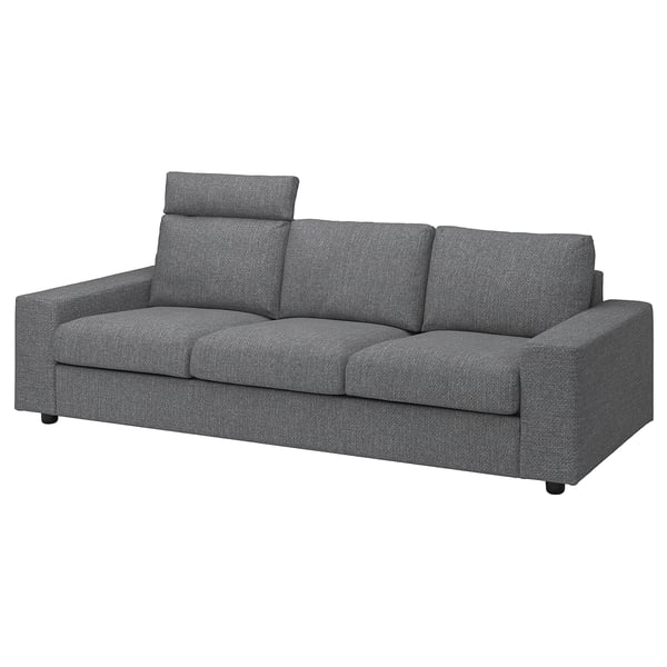 VIMLE 3-seat sofa, with headrest with wide armrests/Lejde grey/black