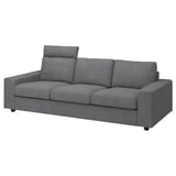 VIMLE 3-seat sofa, with headrest with wide armrests/Lejde grey/black