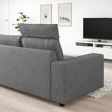 VIMLE 3-seat sofa, with headrest with wide armrests/Lejde grey/black