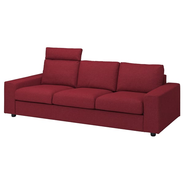 VIMLE 3-seat sofa, with headrest with wide armrests/Lejde red/brown