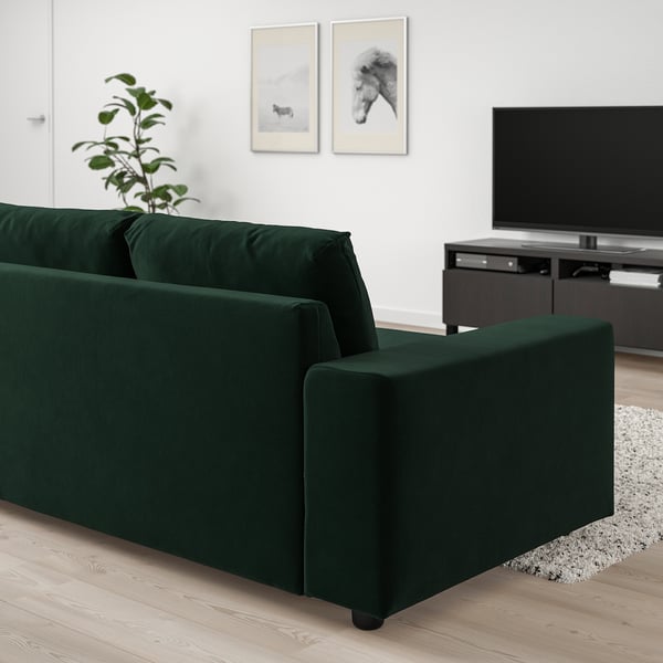 VIMLE 4-seat sofa with chaise longue, with wide armrests/Djuparp dark green