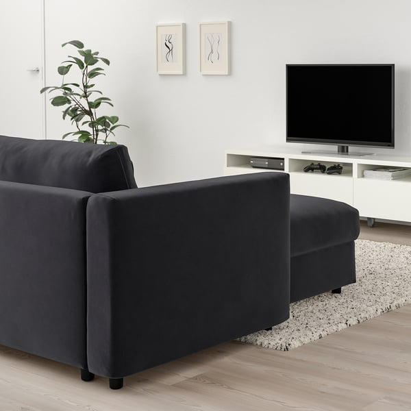 VIMLE 4-seat sofa with chaise longue, with wide armrests/Djuparp dark grey