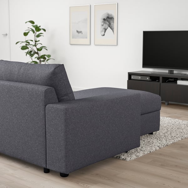 VIMLE 4-seat sofa with chaise longue, with wide armrests/Gunnared medium grey
