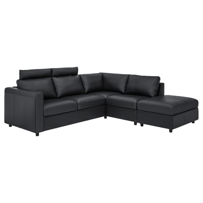 VIMLE Corner sofa, 4-seat, with open end with headrests/Grann/Bomstad black