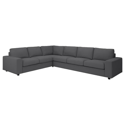 VIMLE Cover for corner sofa, 5-seat, with wide armrests/Hallarp grey