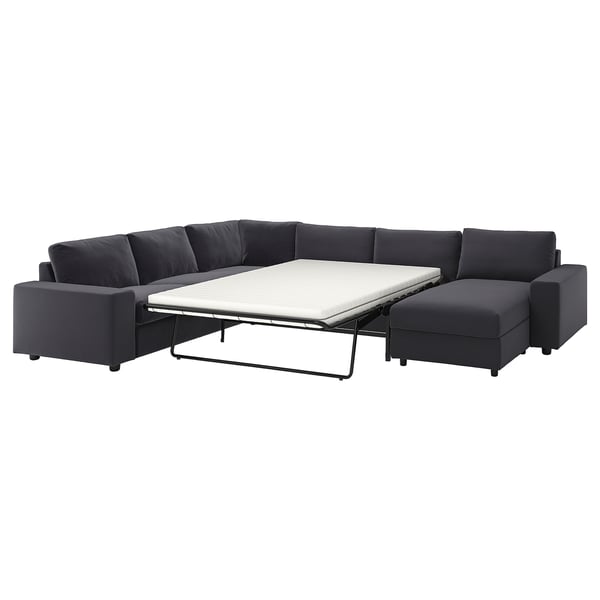 VIMLE Crnr sofa-bed, 5-seat w chaise lng, with wide armrests/Djuparp dark grey