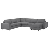 VIMLE Crnr sofa-bed, 5-seat w chaise lng, with wide armrests/Lejde grey/black