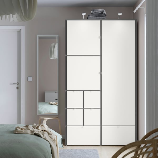 VISTHUS Wardrobe, grey/white, 122x59x216 cm