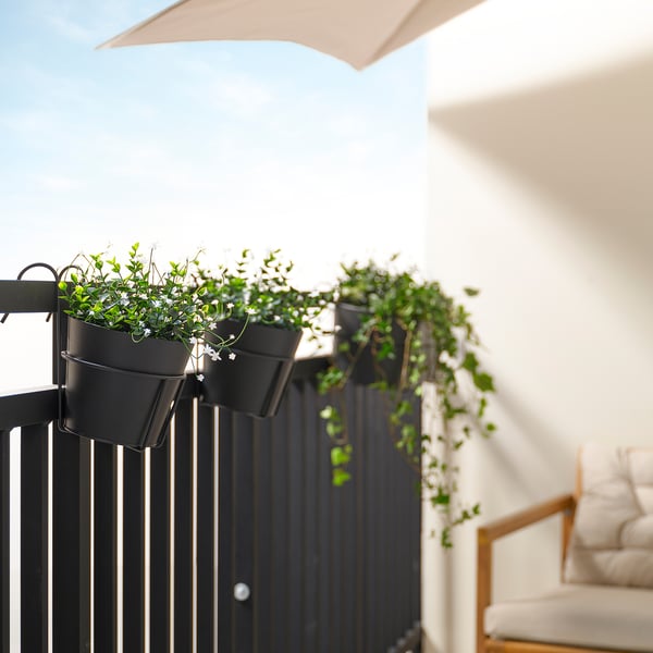 VITLÖK Plant pot with holder, in/outdoor/anthracite, 15 cm