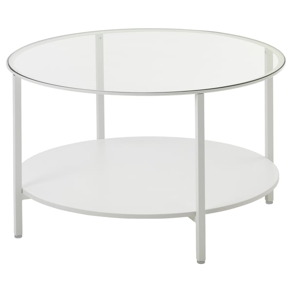 VITTSJÖ Coffee table, white/glass, 75 cm