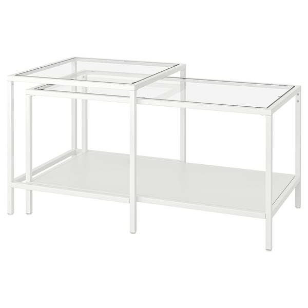 VITTSJÖ Nest of tables, set of 2, white/glass, 90x50 cm
