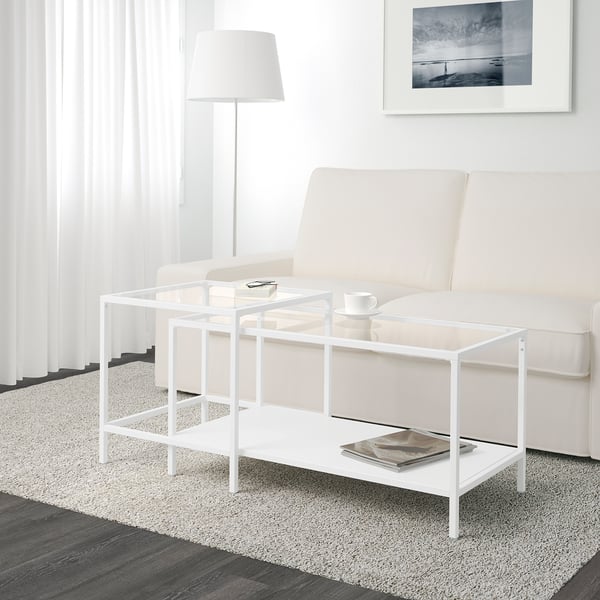VITTSJÖ Nest of tables, set of 2, white/glass, 90x50 cm