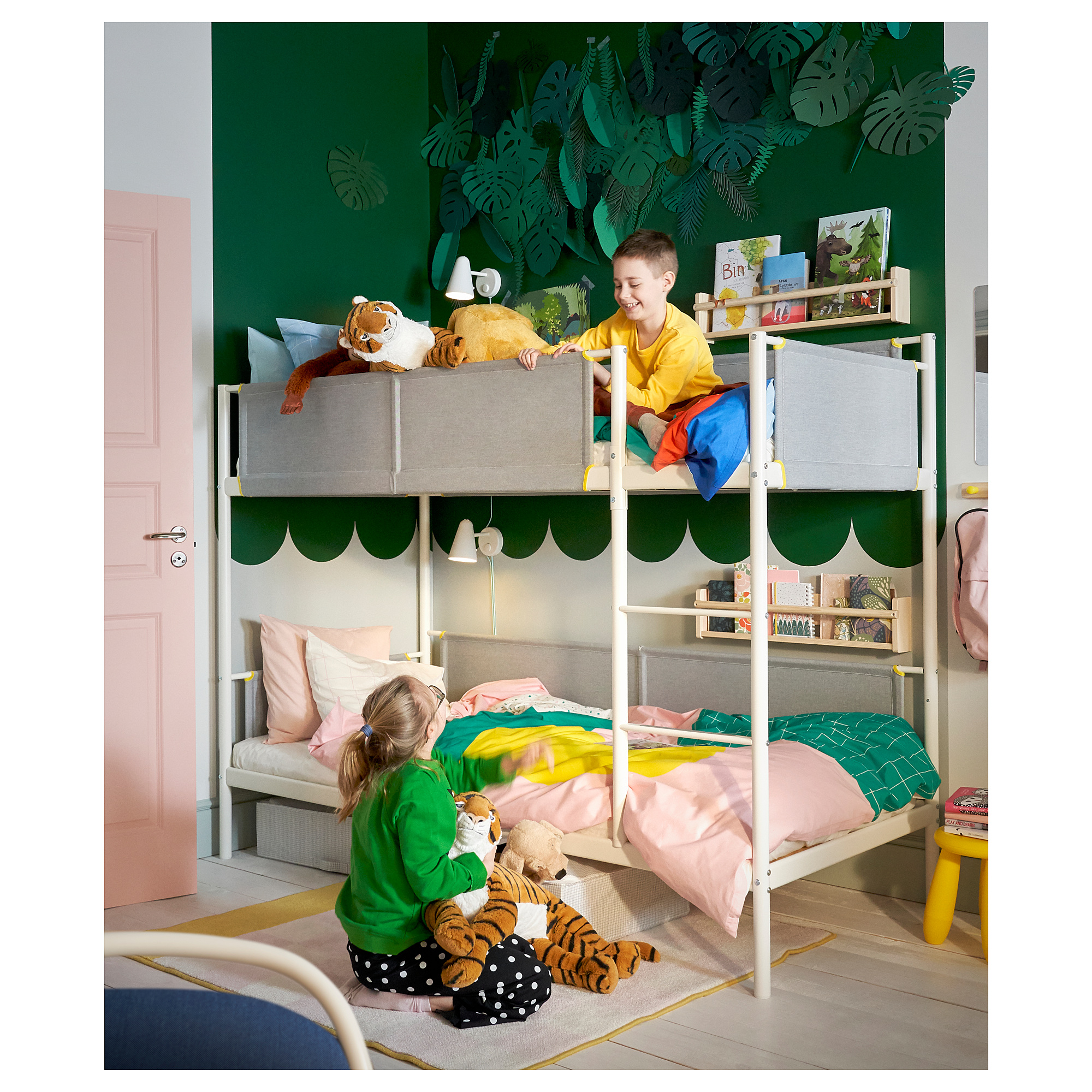 VITVAL Bunk bed frame, white/light grey, 90x200 cm