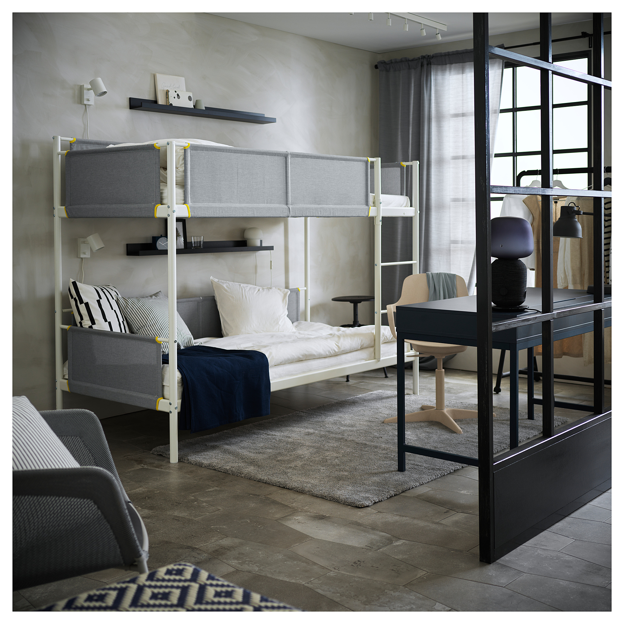 VITVAL Bunk bed frame, white/light grey, 90x200 cm