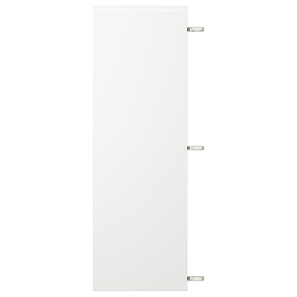 VOXTORP white cabinet with recycled plastic front, nickel hinges.