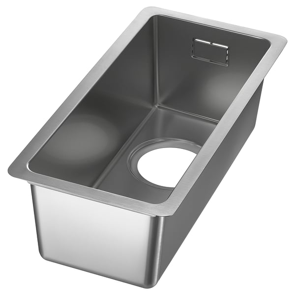 Stainless steel VRESJÖN sink, rectangular, sleek design, single basin.