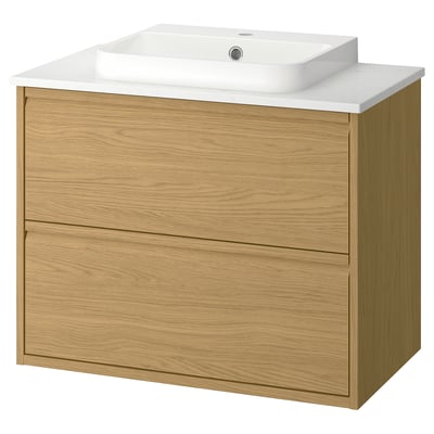 ÄNGSJÖN / BACKSJÖN Meuble lavabo avec tiroirs/vasque, motif chêne/blanc marbré, 82x49x71 cm
