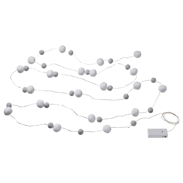 AKTERPORT Guirlande lumineuse LED 40 ampoules, à pile mini/pompom  blanc/gris - IKEA Suisse