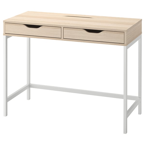 ALEX Bureau, teinté blanc/motif chêne, 100x48 cm