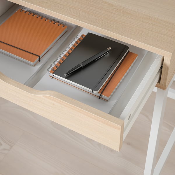 ALEX Bureau, teinté blanc/motif chêne, 132x58 cm