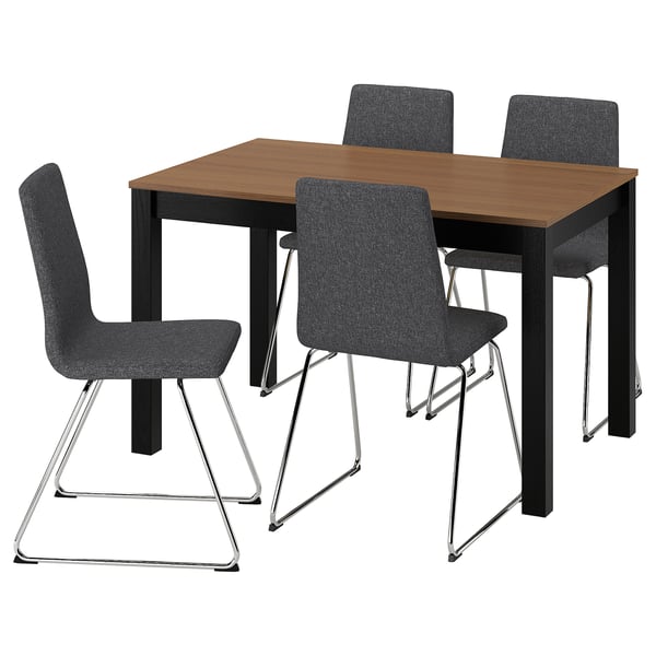 ÅLHULT / LILLÅNÄS Table et 4 chaises, noir/brun/Gunnared gris foncé chromé, 120x80 cm