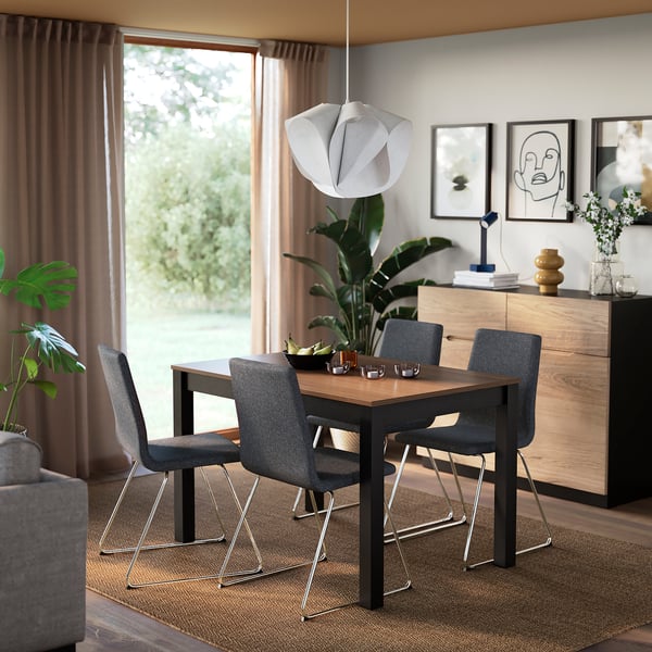 ÅLHULT / LILLÅNÄS Table et 4 chaises, noir/brun/Gunnared gris foncé chromé, 120x80 cm