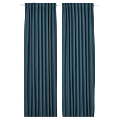 ANNAKAJSA Rideaux assombrissants, 2 pièces, bleu/ruflette, 145x300 cm