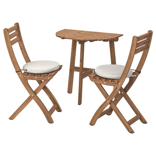 ASKHOLMEN Table mur+2 chaises pliantes, ext, brun foncé/Frösön/Duvholmen beige, 70x44 cm
