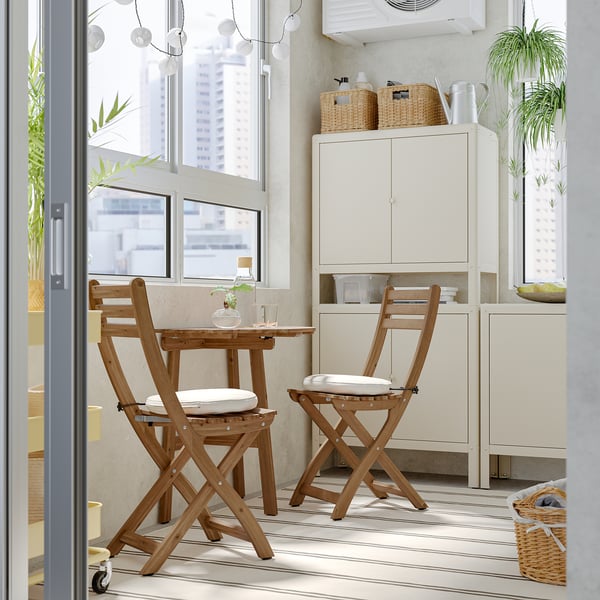 ASKHOLMEN Table mur+2 chaises pliantes, ext, brun foncé/Frösön/Duvholmen beige, 70x44 cm