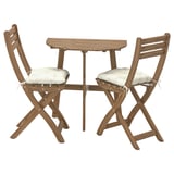 ASKHOLMEN Table mur+2 chaises pliantes, ext, brun foncé/Kuddarna beige-gris clair, 70x44 cm