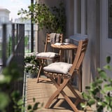 ASKHOLMEN Table mur+2 chaises pliantes, ext, brun foncé/Kuddarna beige-gris clair, 70x44 cm