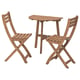 ASKHOLMEN Table mur+2 chaises pliantes, ext, brun foncé, 70x44 cm