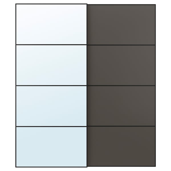 AULI / MEHAMN Jeu 2 ptes coul, noir miroir/double face gris foncé, 200x236 cm