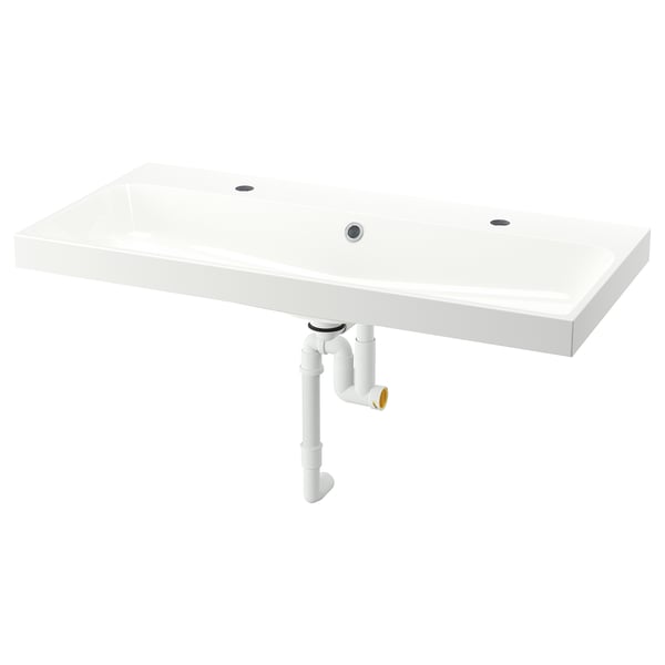 BACKSJÖN Vasque avec siphon, blanc, 100x48 cm