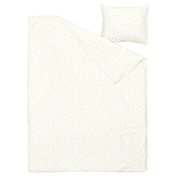 BARNDRÖM Housse de couette et 1 taie, blanc jaune/motif à pois, 150x200/50x60 cm