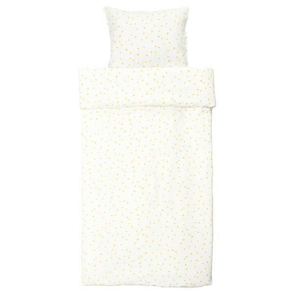 BARNDRÖM Housse de couette et 1 taie, blanc jaune/motif à pois, 150x200/50x60 cm