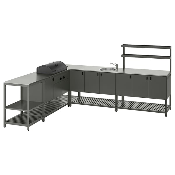 BÅTSKÄR Cuisine ext barbecue charbon+meuble, gris foncé, 240x300 cm