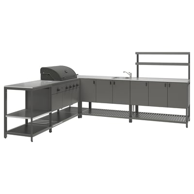 BÅTSKÄR Cuisine ext barbecue gaz+meuble évi, gris foncé, 240x60 cm