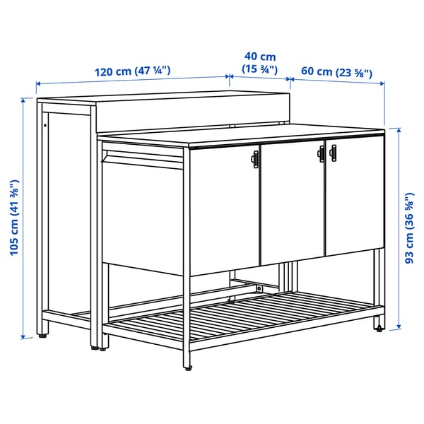 BÅTSKÄR Îlot de cuisine ext av table bar, gris foncé, 120x100 cm