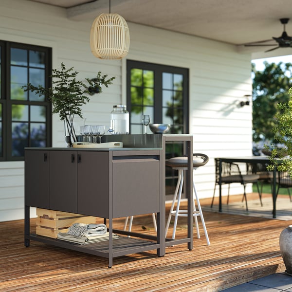 BÅTSKÄR Table de bar, extérieur/gris foncé, 120x40 cm