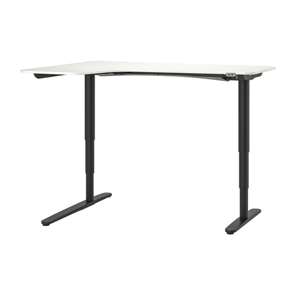 BEKANT bureau d'angle gauche assis/debout, blanc/noir, 160x110 cm