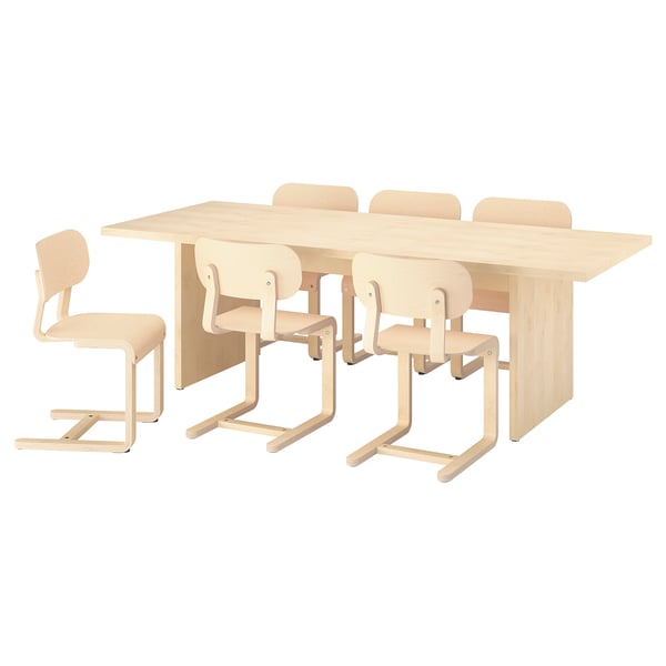 BERGSHYTTAN / LYCKAN Table et 6 chaises, effet teinté plaqué bouleau/plaqué bouleau, 240x93 cm