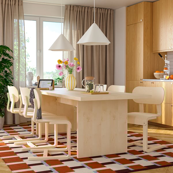 BERGSHYTTAN / LYCKAN Table et 6 chaises, effet teinté plaqué bouleau/plaqué bouleau, 240x93 cm
