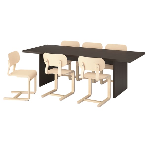 BERGSHYTTAN / LYCKAN Table et 6 chaises, placage frêne brun foncé/plaqué bouleau, 240x93 cm