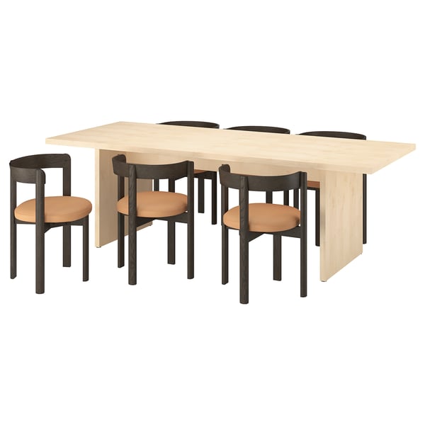 BERGSHYTTAN / STOCKHOLM 2025 Table et 6 chaises, effet teinté plaqué bouleau/cuir brun foncé, 240x93 cm